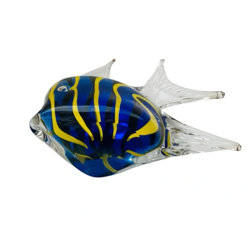 Art Glass Blue and Yellow Glass Fish Figurine